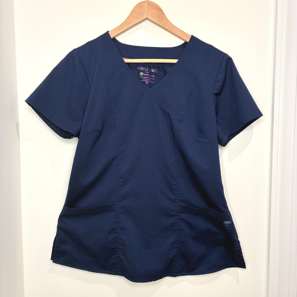 Healing Hands Scrub Top M, Womens Navy Purple Label Juliet Y-Neck Medical 2245